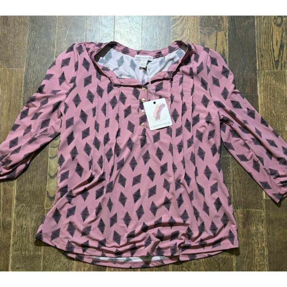 Carolyn Taylor Women's Size M Dressy Top 3/4 Sleeve Scribble Diamond‎ Rose